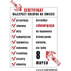 Torba z nadrukiem - Certyfikat najlepszy chlopak na swiecie